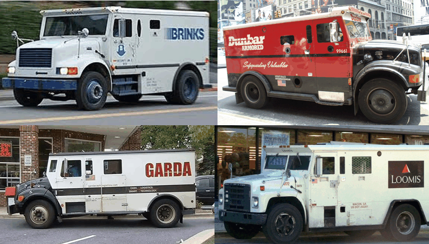 Armored Trucks Brinks Dunbar Garda and Loomis