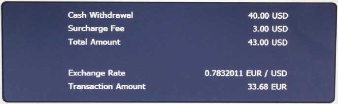 Dynamic Currency Conversion DCC ATM Currency Exchange Screenshot