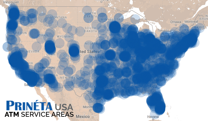 united states map showing atm machine service areas