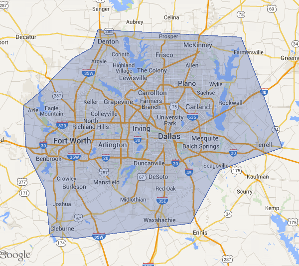 dallas fort worth atm machine service area - google map