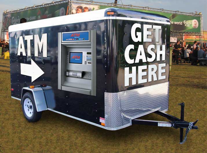 mobile atm trailer - trailer with atm machine mounted at a concert event