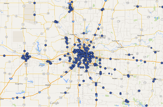map of kansas city showing atm machine locations