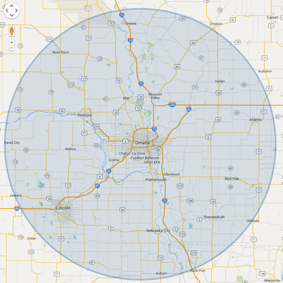 omaha lincoln nebraska map showing atm service area