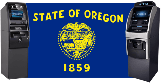 state of oregon flag with two atm machines