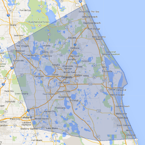 orlando florida atm service area map - google maps