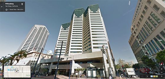 Google Street View Screenshot Office Building at Emerald Plaza 402 West Broadway, San Diego, California, 92101