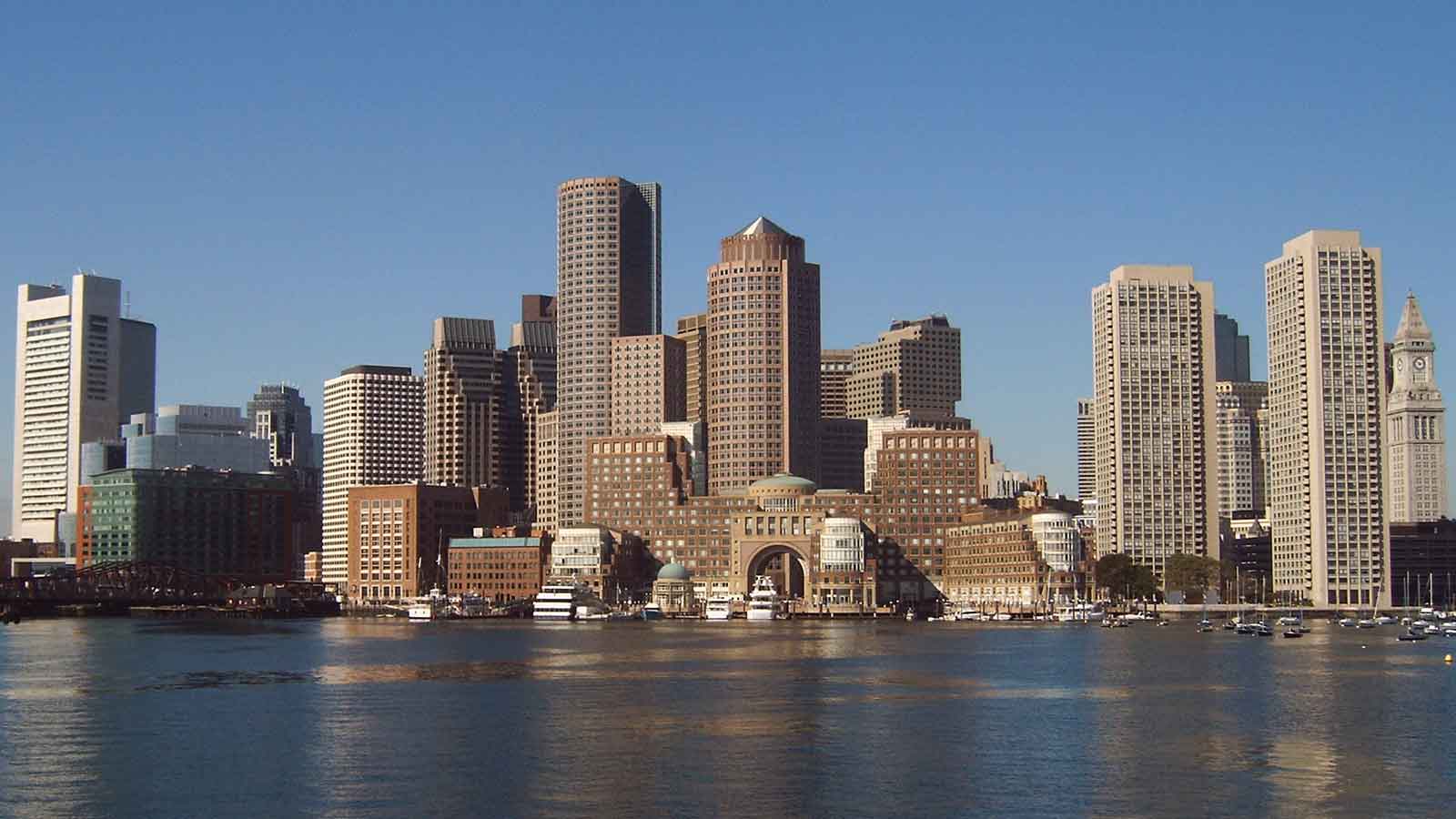 boston ma skyline from ocean during the daytime