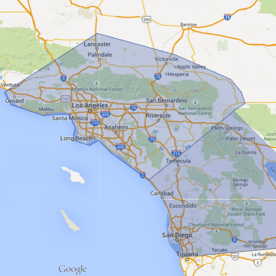 google map of los angeles orange county southern california ATM machine service area