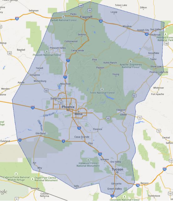 Arizona ATM Machine service area map