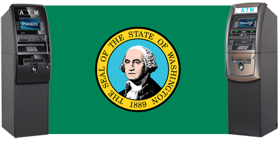 washington state flag with two atm automated teller machines