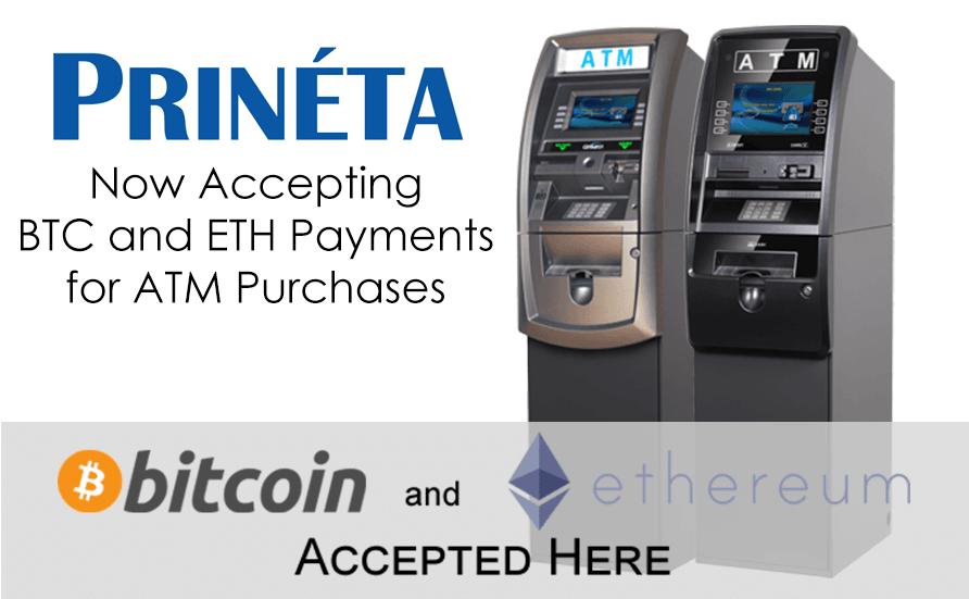 Now Accepting Bitcoin and Ethereum Payment for ATM