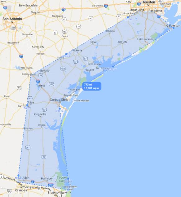 Map of Coastal South Texas, Prineta's ATM service area
