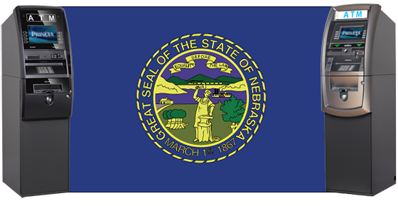 Nebraska State Flag with Two ATM Machines