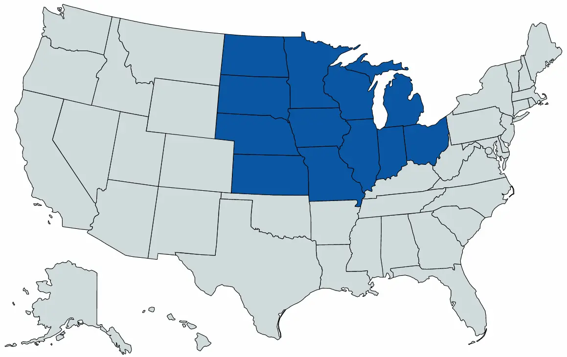 Map of the Midwestern United States